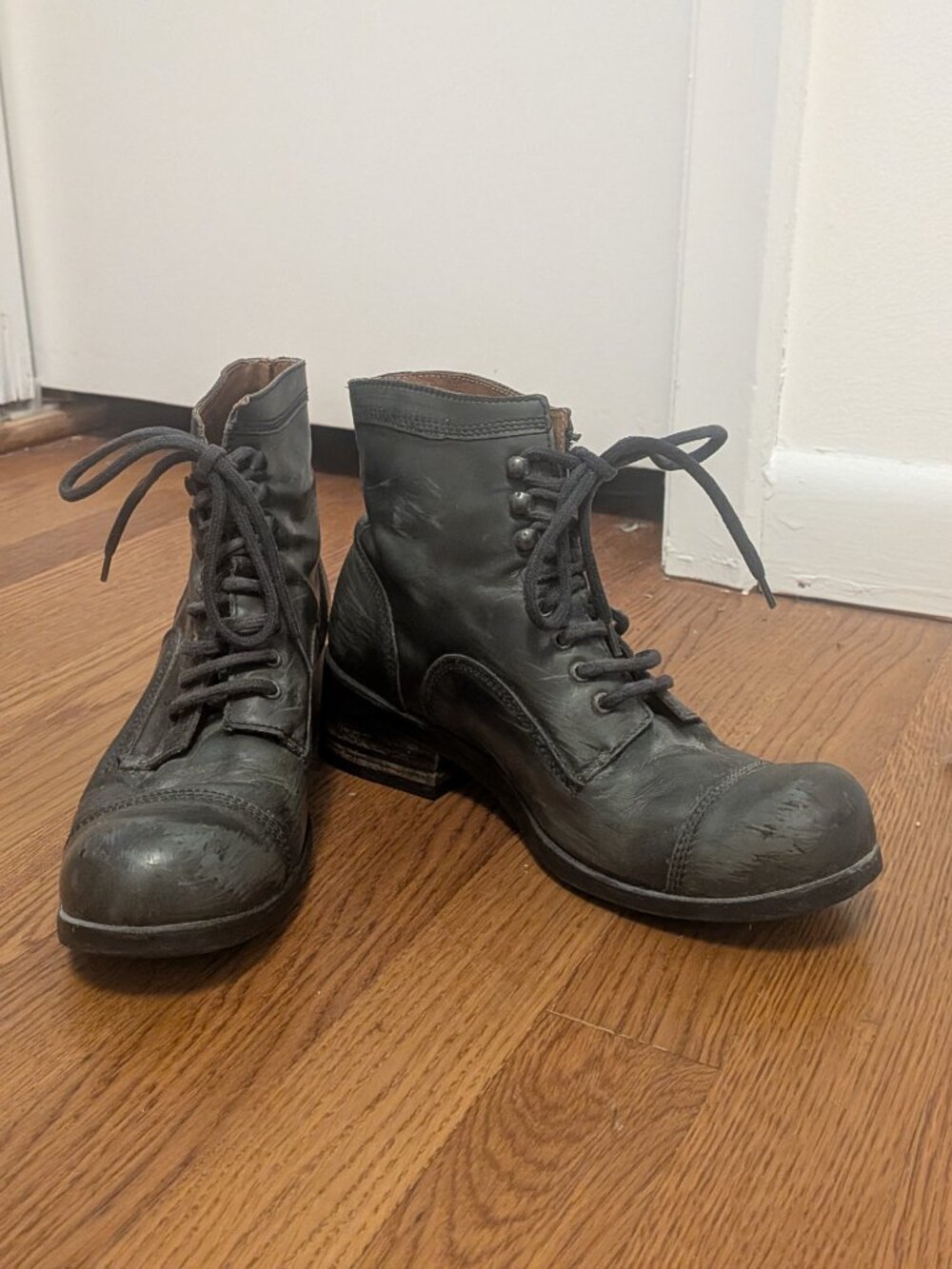 Fluevog Grey/Olive Lace-Up Combat Boots | Made in Poland
